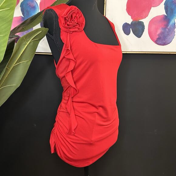 Red Ruffle Top with Flower Detail #Festival #Raver Women's Size XXL - Picture 3 of 4